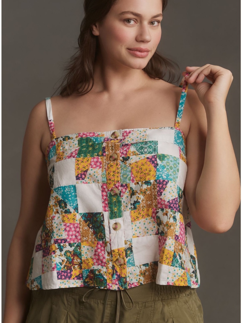 Anthropologie Pilcro Patchwork Spaghetti Strap Boxy Tank Size L